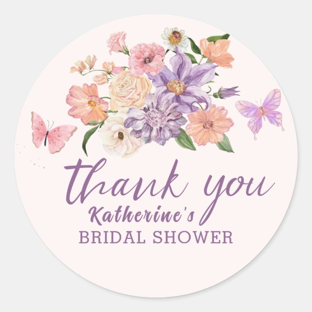 Whimsical he gives me butterflies bridal Shower Classic Round Sticker (Front)