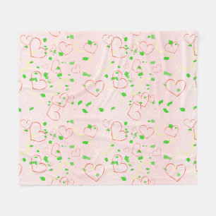 Whimsical heart and leaf design fleece blanket