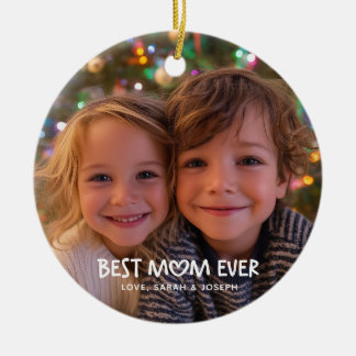 Whimsical Heart Best Mum Ever Christmas Photo Ceramic Tree Decoration