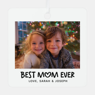 Whimsical Heart Best Mum Ever Holiday Photo Metal Tree Decoration