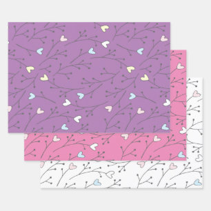 Whimsical Heart Branches Trio Trio Wrapping Paper Sheet