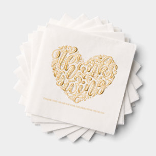 Whimsical Heart Calligraphy Happy Thanksgiving Foil Napkins