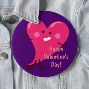 Whimsical Heart Character Happy Valentine's Day 6 Cm Round Badge