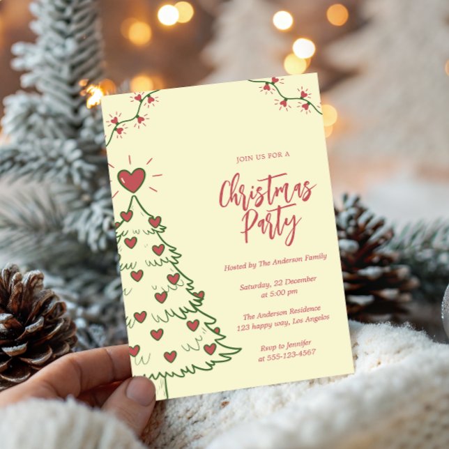 Whimsical Heart Christmas Tree Holiday Party       Invitation (Creator Uploaded)