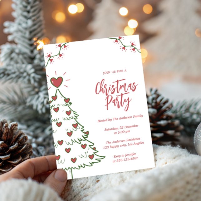Whimsical Heart Christmas Tree Holiday Party       Invitation (Creator Uploaded)