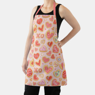 Whimsical Heart Cookie Design in Pink Tones Apron