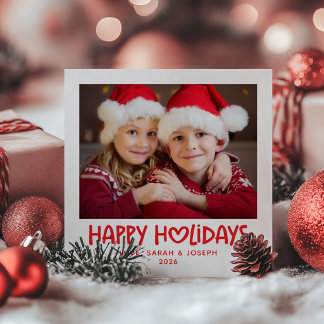Whimsical Heart Family Photo Happy Holiday Card