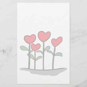 Whimsical Heart Flowers Stationary Stationery