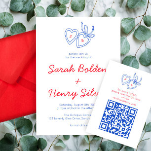 Whimsical Heart Locket Doodle Sketch CUSTOM QRCode Enclosure Card