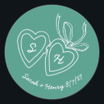 Whimsical Heart Locket Doodle Sketch Modern CUSTOM Classic Round Sticker<br><div class="desc">Use these sweet whimsical custom stickers for your wedding, engagement party, bridal shower or other event. Hand drawn by me for you. Fully editable, add your own text or CUSTOM background color. FULLY CUSTOMIZABLE: Click "personalize" to edit the text, add your own custom initials to the hearts, and then click...</div>