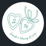 Whimsical Heart Locket Doodle Sketch Modern CUSTOM Classic Round Sticker<br><div class="desc">Use these sweet whimsical custom stickers for your wedding, engagement party, bridal shower or other event. Hand drawn by me for you. Fully editable, add your own text or background colour. FULLY CUSTOMIZABLE: Click "personalise" to edit the text, add your own custom initials to the hearts, and then click "edit...</div>
