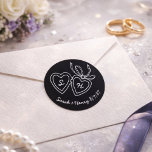 Whimsical Heart Locket Doodle Sketch Modern CUSTOM Classic Round Sticker<br><div class="desc">Use these sweet whimsical custom stickers for your wedding, engagement party, bridal shower or other event. Hand drawn by me for you. Fully editable, add your own text or CUSTOM background color. FULLY CUSTOMIZABLE: Click "personalize" to edit the text, add your own custom initials to the hearts, and then click...</div>