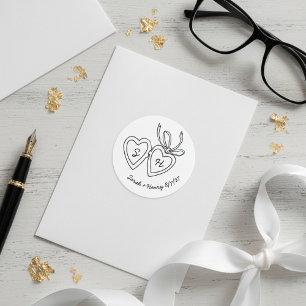 Whimsical Heart Locket Doodle Sketch Modern CUSTOM Classic Round Sticker