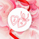 Whimsical Heart Locket Doodle Sketch Modern CUSTOM Classic Round Sticker<br><div class="desc">Use these sweet whimsical stickers for your wedding, engagement party, bridal shower or other event. Hand drawn by me for you. Fully editable, add your own text or background colour. FULLY CUSTOMIZABLE: Click "personalise" to edit the text, add your own custom initials to the hearts, and then click "edit design"...</div>