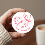 Whimsical Heart Locket Doodle Sketch Modern CUSTOM Classic Round Sticker<br><div class="desc">Use these sweet whimsical custom stickers for your wedding, engagement party, bridal shower or other event. Hand drawn by me for you. Fully editable, add your own text or background colour. FULLY CUSTOMIZABLE: Click "personalise" to edit the text, add your own custom initials to the hearts, and then click "edit...</div>