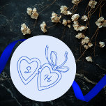 Whimsical Heart Locket Doodle Sketch Modern CUSTOM Classic Round Sticker<br><div class="desc">Use these sweet whimsical stickers for your wedding, engagement party, bridal shower or other event. Hand drawn by me for you. Fully editable, add your own text or background colour. FULLY CUSTOMIZABLE: Click "personalise" to edit the text, add your own custom initials to the hearts, and then click "edit design"...</div>