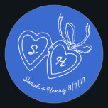 Whimsical Heart Locket Doodle Sketch Modern CUSTOM Classic Round Sticker<br><div class="desc">Use these sweet whimsical custom stickers for your wedding, engagement party, bridal shower or other event. Hand drawn by me for you. Fully editable, add your own text or CUSTOM background color. FULLY CUSTOMIZABLE: Click "personalize" to edit the text, add your own custom initials to the hearts, and then click...</div>