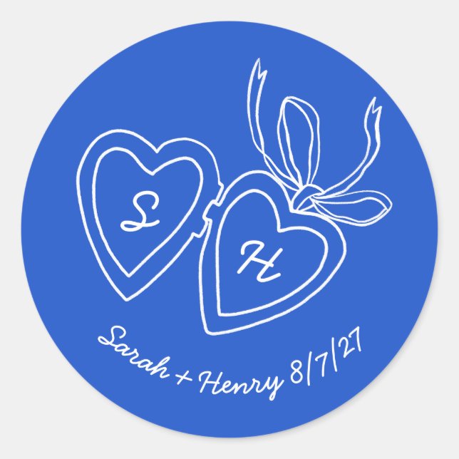 Whimsical Heart Locket Doodle Sketch Modern CUSTOM Classic Round Sticker (Front)