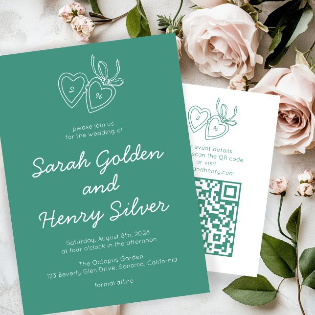 Whimsical Heart Locket Doodle Sketch Modern CUSTOM Invitation (Whimsical Heart Locket Doodle Sketch Modern CUSTOM Hand-drawn Invitation
)