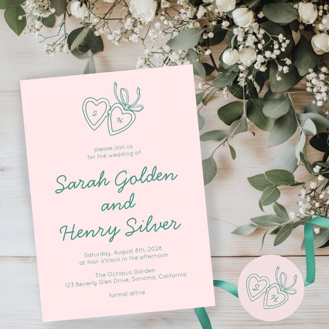 Whimsical Heart Locket Doodle Sketch Modern CUSTOM Invitation (Whimsical Heart Locket Doodle Sketch Modern CUSTOM Invitation
)