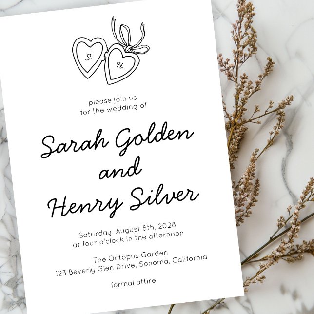 Whimsical Heart Locket Doodle Sketch Modern CUSTOM Invitation (Whimsical Heart Locket Doodle Sketch Modern CUSTOM Invitation
)