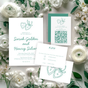 Whimsical Heart Locket Doodle Sketch Modern CUSTOM Invitation