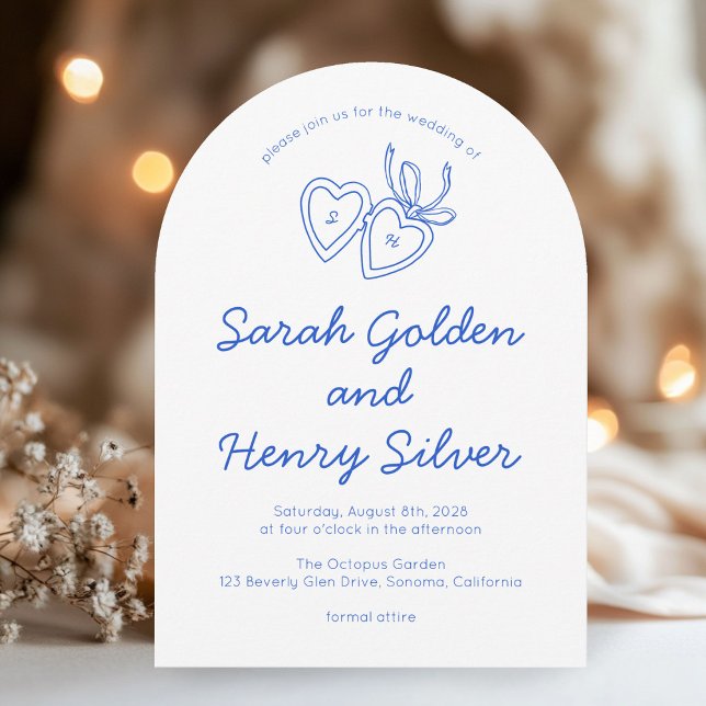 Whimsical Heart Locket Doodle Sketch Modern CUSTOM Invitation (Whimsical Heart Locket Doodle Sketch Modern CUSTOM Arch Invitation
)
