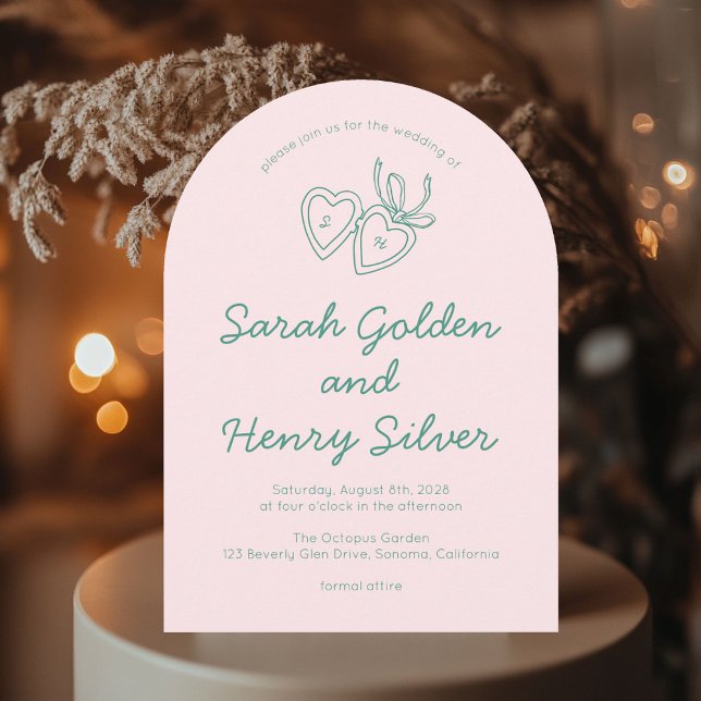 Whimsical Heart Locket Doodle Sketch Modern CUSTOM Invitation (Whimsical Heart Locket Doodle Sketch Modern CUSTOM Arch Invitation
)