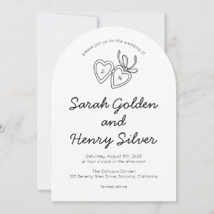 Whimsical Heart Locket Doodle Sketch Modern CUSTOM Invitation