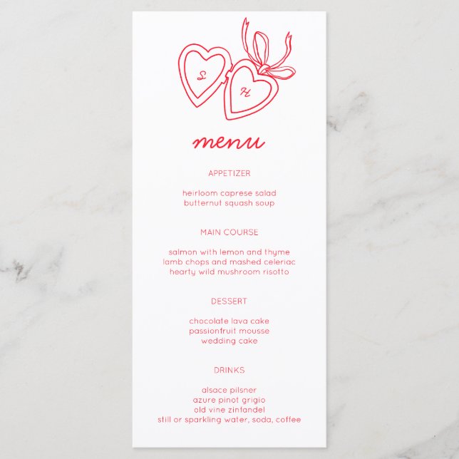Whimsical Heart Locket Doodle Sketch Modern CUSTOM Menu (Front)