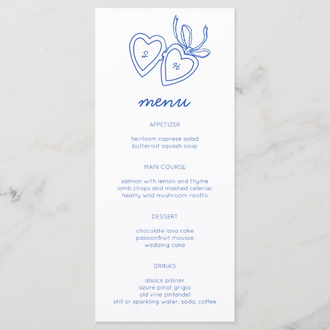 Whimsical Heart Locket Doodle Sketch Modern CUSTOM Menu (Front)