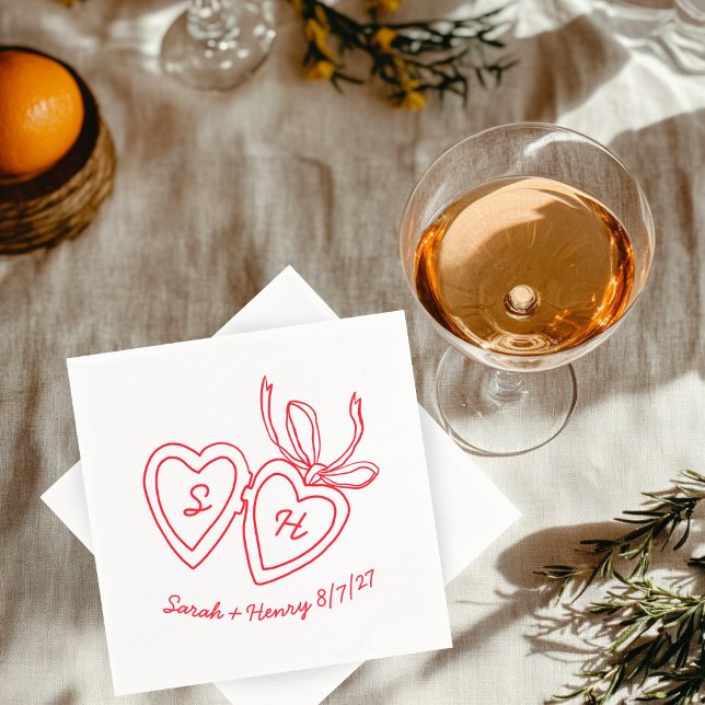 Whimsical Heart Locket Doodle Sketch Modern CUSTOM Napkin (Whimsical Heart Locket Doodle Sketch Modern CUSTOM Napkins red White
)