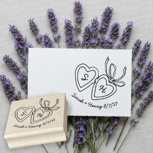 Whimsical Heart Locket Doodle Sketch Modern CUSTOM Rubber Stamp
