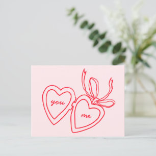 Whimsical Heart Locket Doodle Valentines Day Postcard