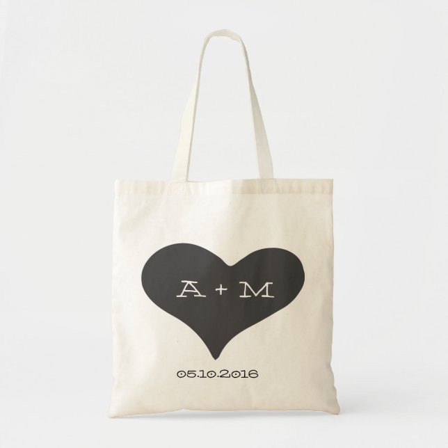 Whimsical Heart Monogram Wedding Tote Bag (Front)