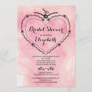 Whimsical Heart Pink Watercolor Bridal Shower Invitation