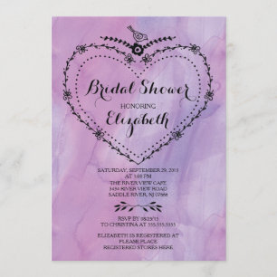 Whimsical Heart Purple Watercolor Bridal Shower Invitation