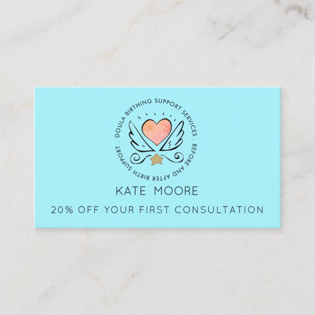 Whimsical Heart & Wings Doula Birthing Services Discount Card (Front)