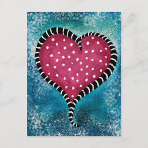 Whimsical Heart with White Polka Dots and Stripes Postcard