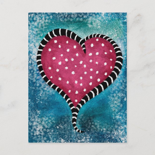 Whimsical Heart with White Polka Dots and Stripes Postcard (Front)