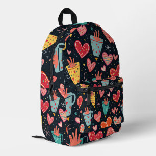 Whimsical Hearts and Coffee Cups Pattern Printed Backpack