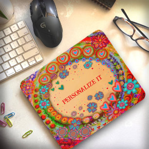 Whimsical Hearts and Flower Custom Inspirivity Mouse Mat