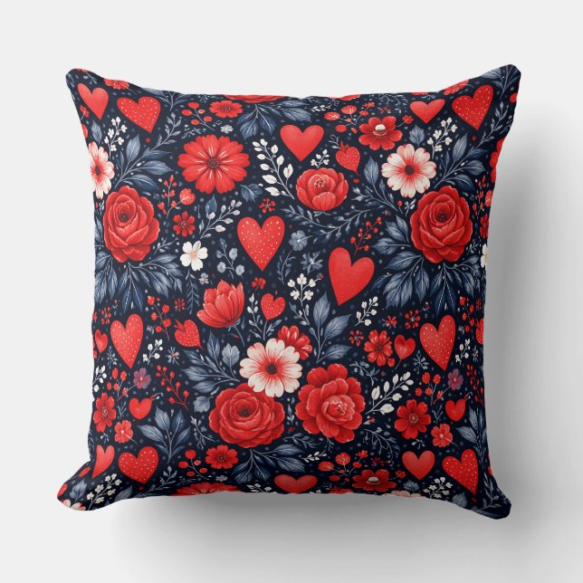 Whimsical Hearts and Flowers Cushion (Front)
