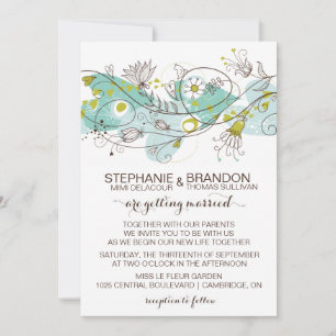 Whimsical Hearts and Flowers Wedding Invitations