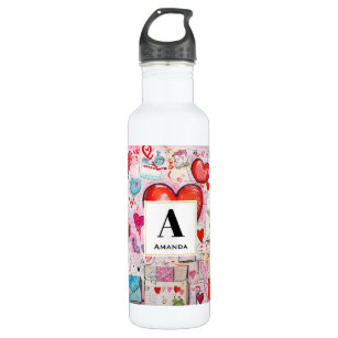 Whimsical Hearts and Love Letters Pattern 710 Ml Water Bottle