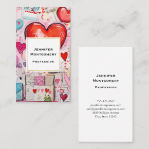 Whimsical Hearts and Love Letters Pattern Business Card