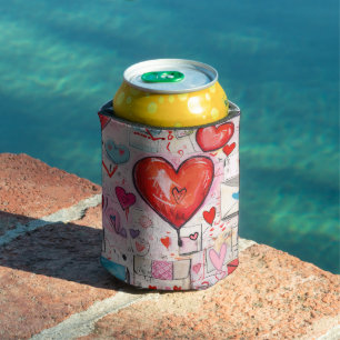 Whimsical Hearts and Love Letters Pattern Can Cooler