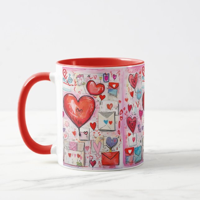 Whimsical Hearts and Love Letters Pattern Mug (Left)