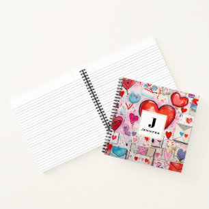 Whimsical Hearts and Love Letters Pattern Notebook
