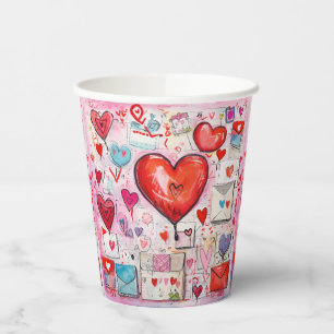 Whimsical Hearts and Love Letters Pattern Paper Cups